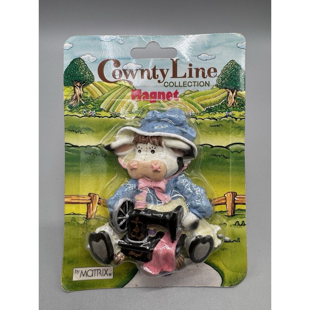 Vintage Cownty Line Collection by Matrix Cow In Bonnet‎ Refrigerator Magnet